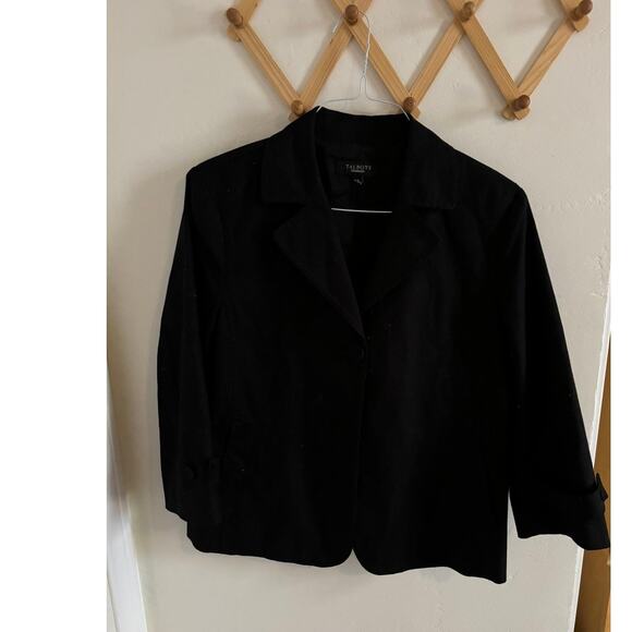 Talbots Jacket Women's 16 Black Blazer Front Button Cotton Blend Collared - Picture 2 of 7
